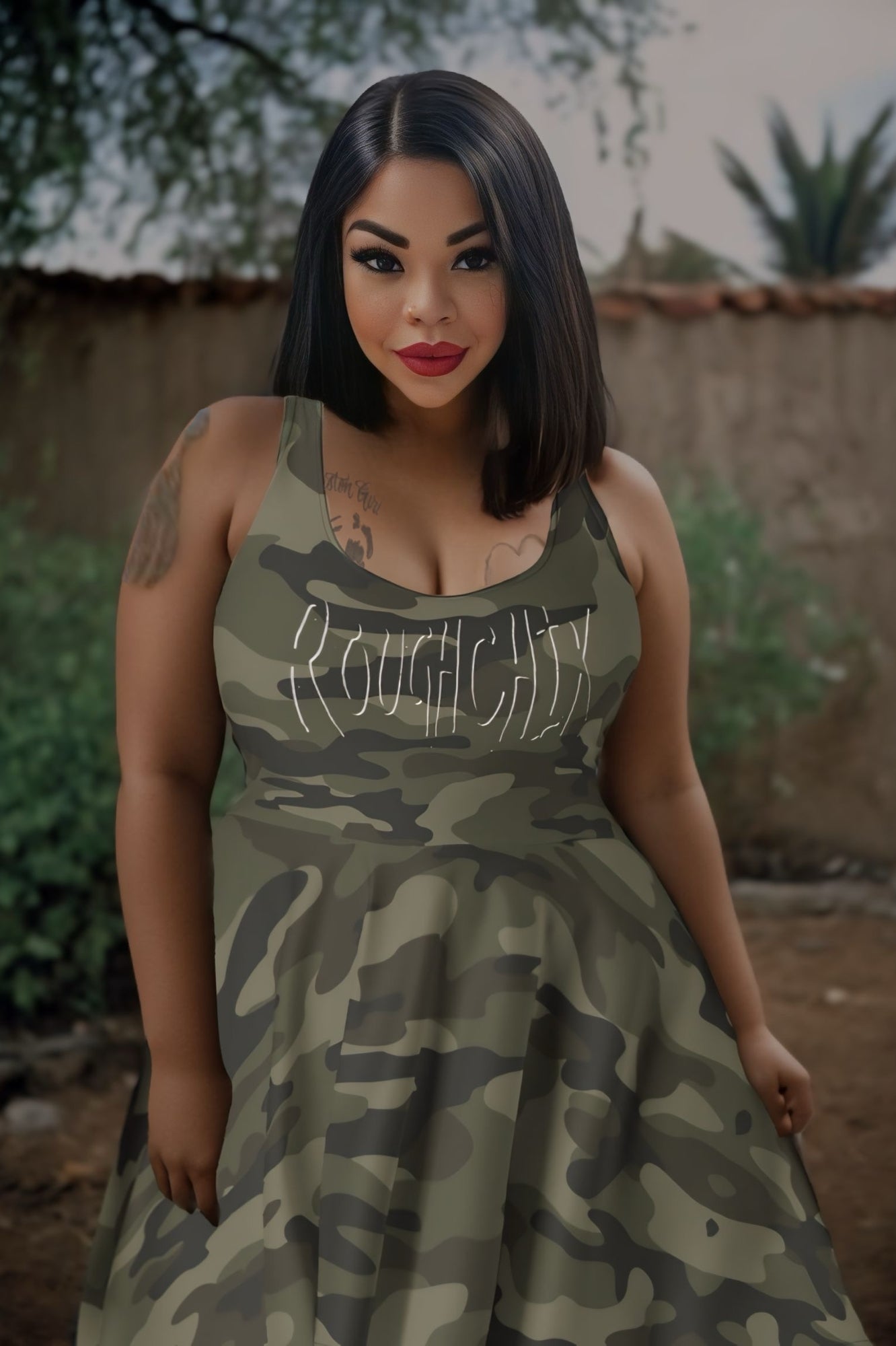 ROUGHCHIK Skater Dress - GREEN CAMO