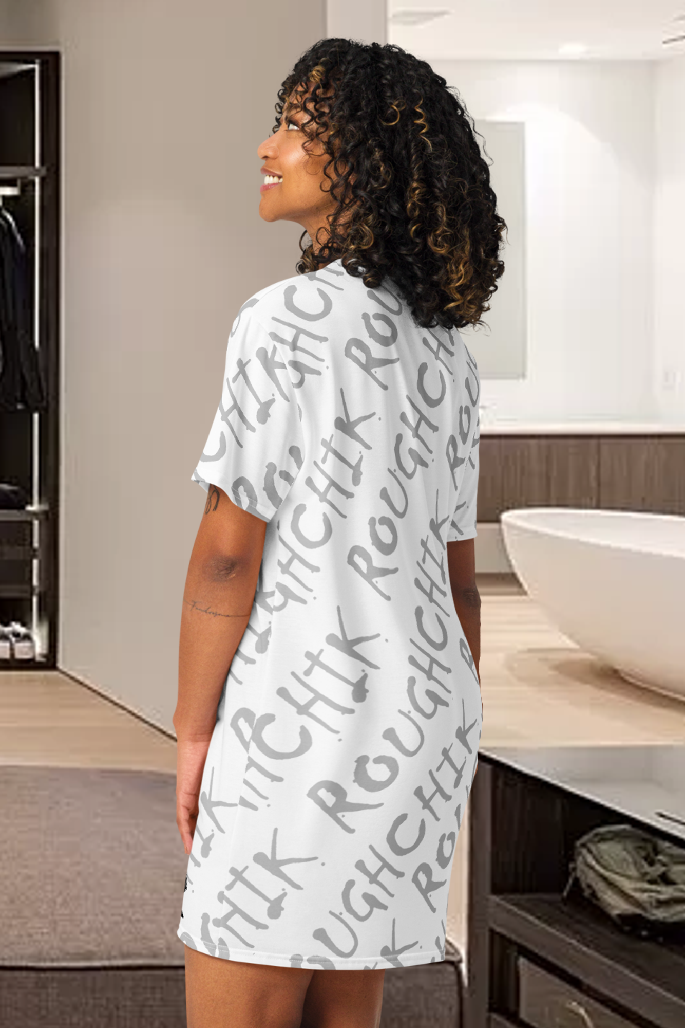 ROUGHCHIK LOGO REPEAT T-shirt dress - WHITE