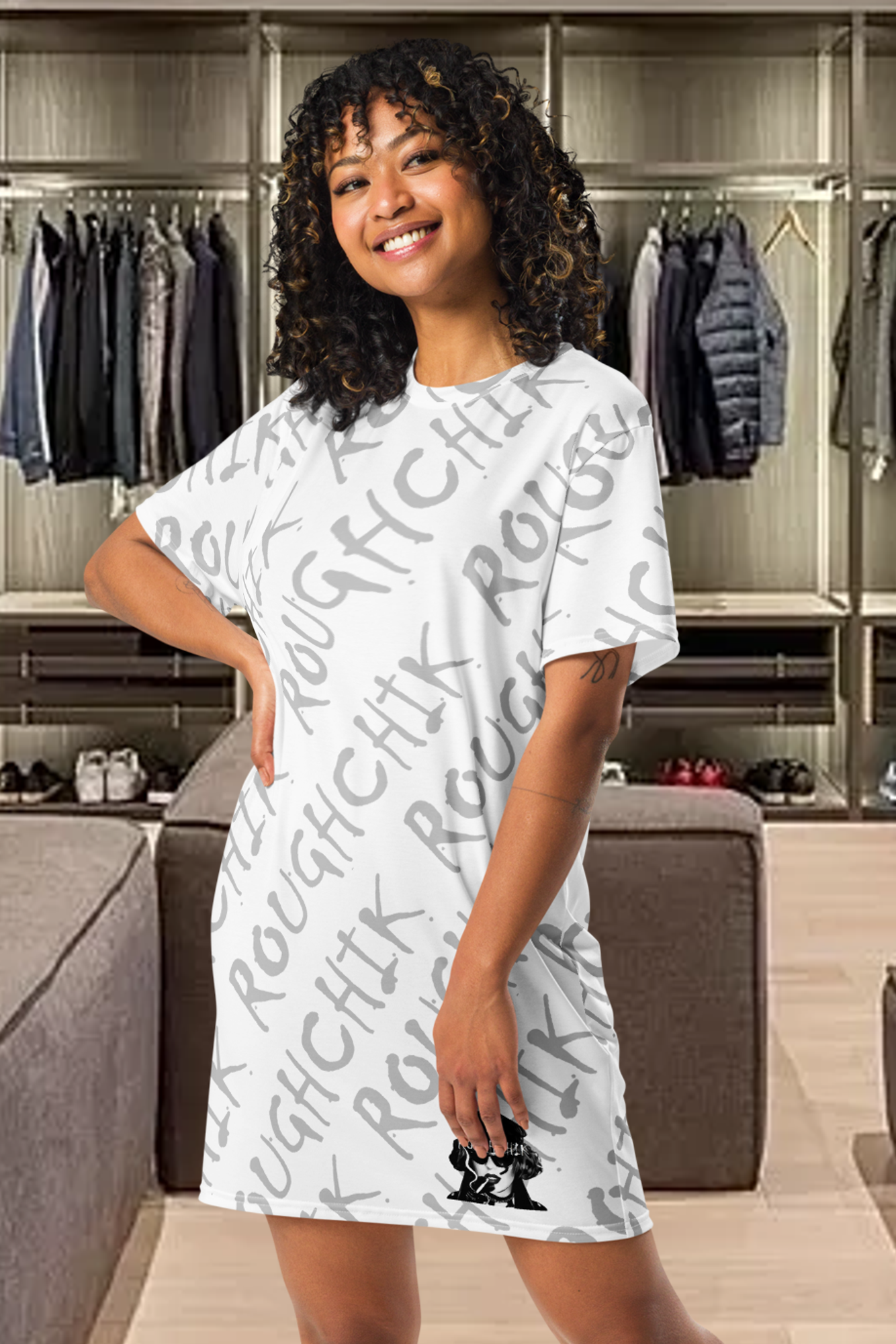 ROUGHCHIK LOGO REPEAT T-shirt dress - WHITE