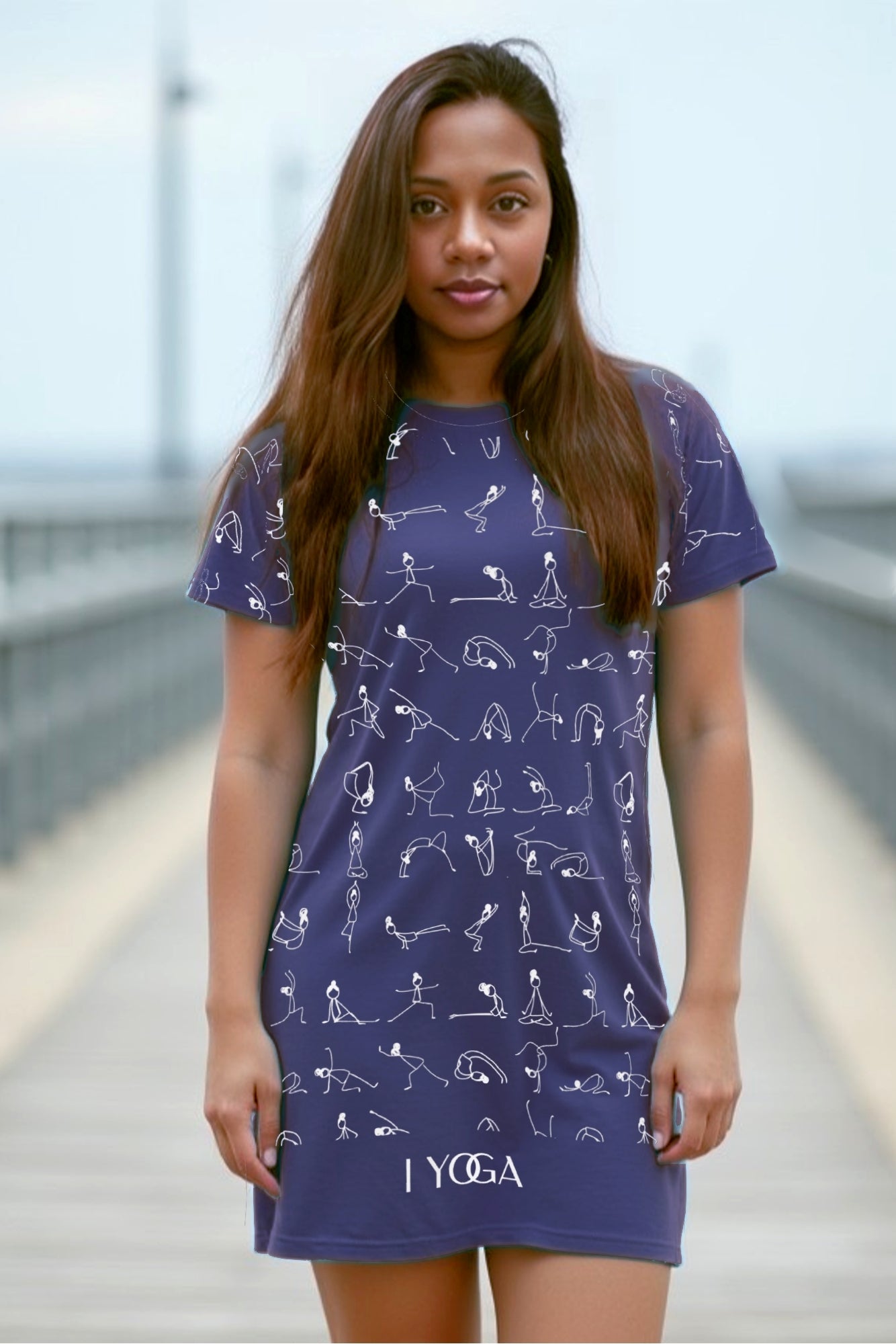 I YOGA T-Shirt Dress - CORNFLOWER