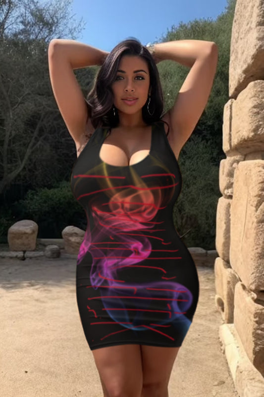 PSYCHEDELIC SMOKE Fitted Dress - BLACK