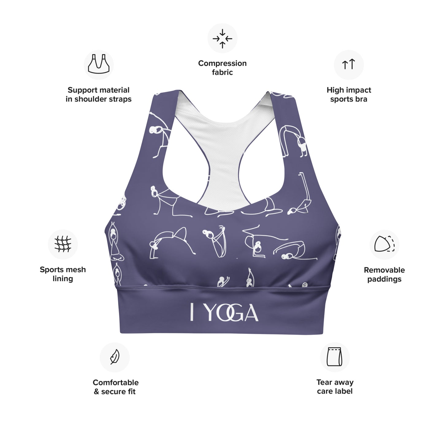 iYOGA Longline sports bra - CORNFLOWER