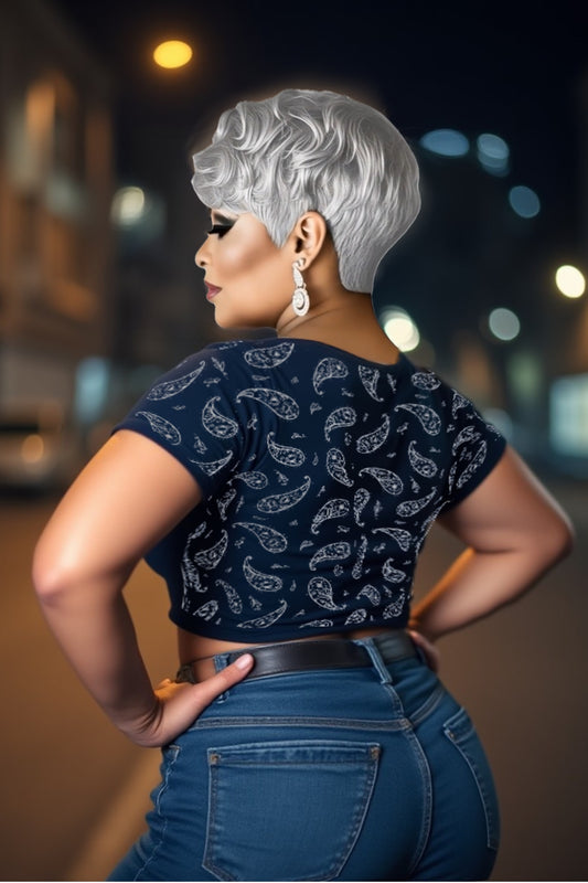 ROUGHCHIK BANDANA STYLE Crop Tee - NAVY